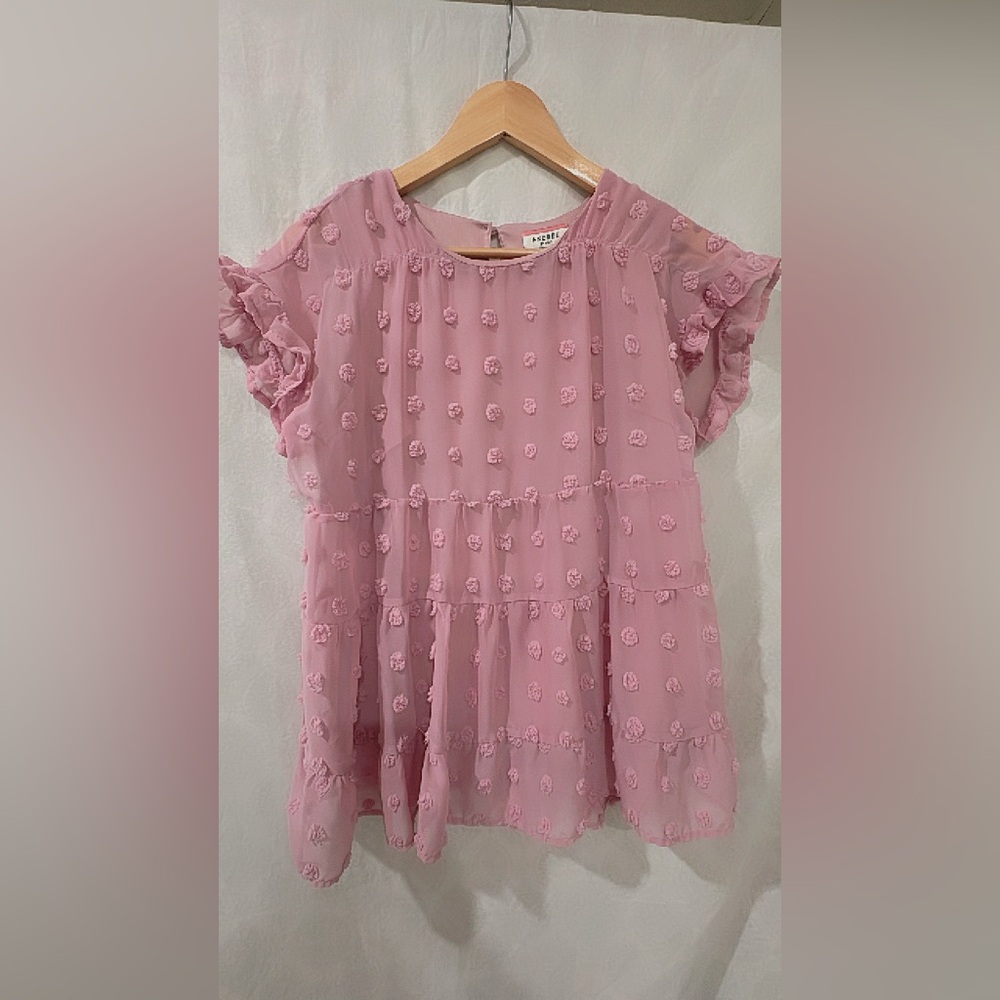 Pink Textured Ruffle Sleeve Dress